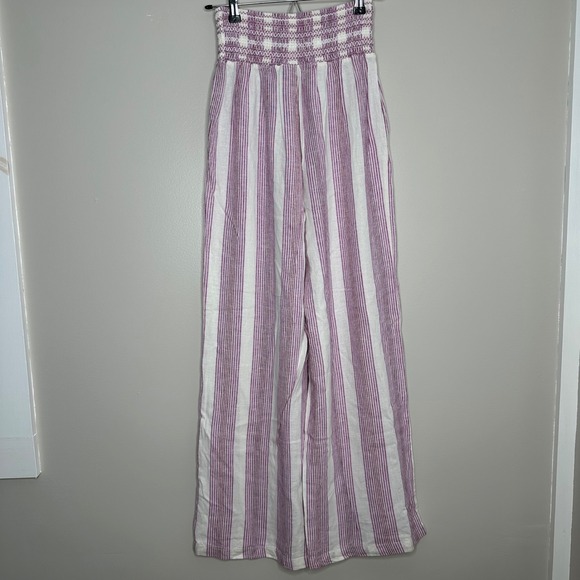 REWASH Women's Striped Smocked Waist Wide Leg High Rise Linen Blend Pants Size S - Picture 8 of 8